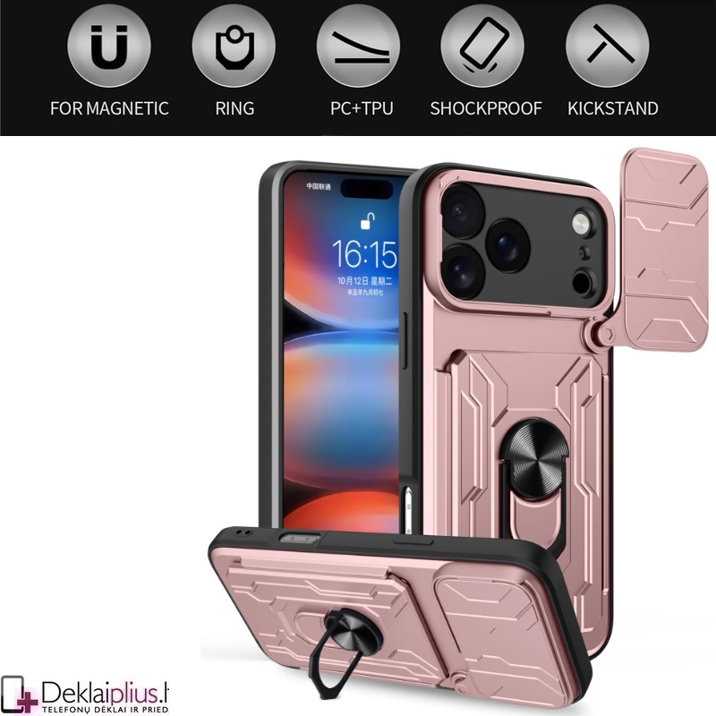 6in1 smūgiams atsparus dėklas su kortelių dėklu - rausvas (Apple Iphone 17 Pro Max/18 Pro Max) 6in1 smūgiams atsparus dėklas su kortelių dėklu - rausvas (Apple Iphone 17 Pro Max/18 Pro Max)